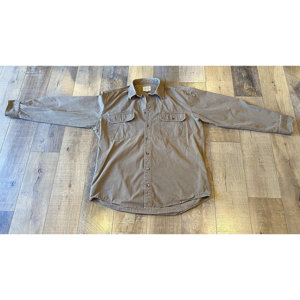 Cabela's Men's Heavyweight 100% Cotton Gray Field Shirt Button Up Outdoor Wear L